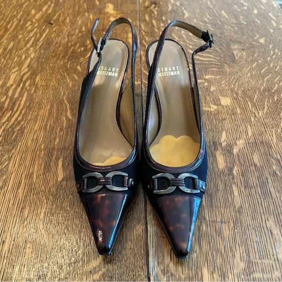 Vintage Designer Black and Brown Low Heeled Slingbacks - Picture 2 of 6